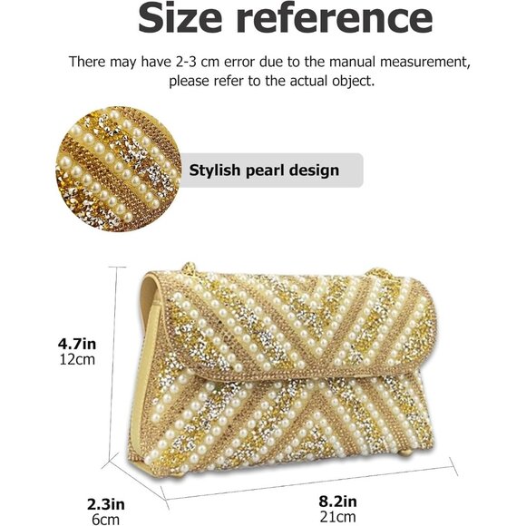 ⚡ Women\'s Rhinestones Chain Shoulder Sparkly Cocktail Gold Clutch Party Prom Bag